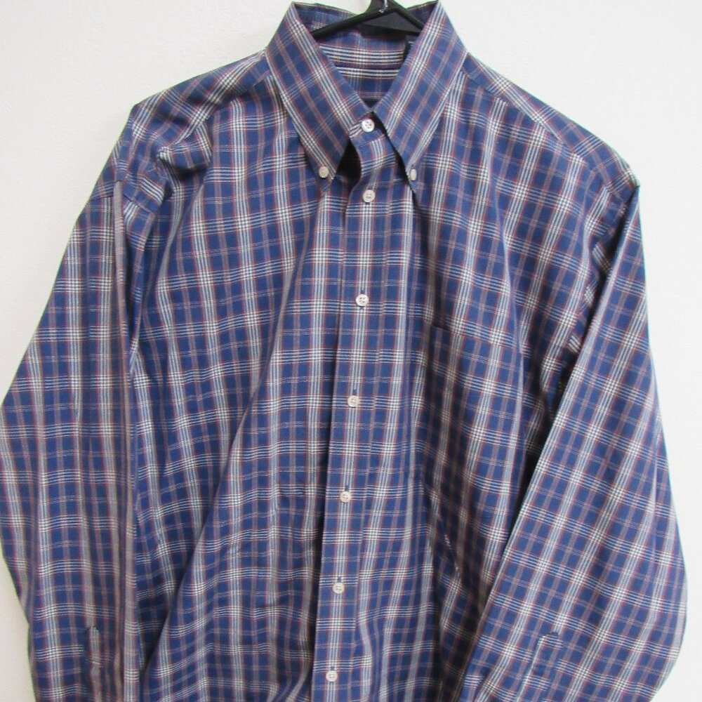 Jos A Bank Traveler's Collection Blue Plaid Long Sleeve‎ Shirt Medium